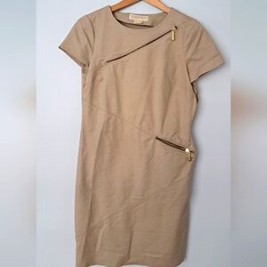 Michael Kors cotton tan/gold midi dress with pocket